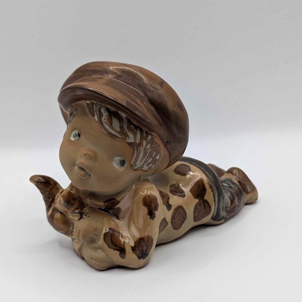 Japanese Vintage Boy with big hat Ceramic Ornament CUTE, Made in Japan